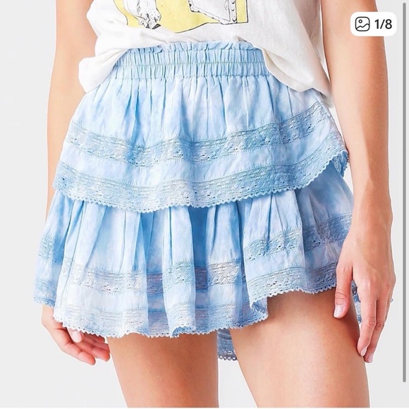 LoveShackFancy Dresses & Skirts - LoveShackFancy Sky Blue Ruffled Mini Skirt